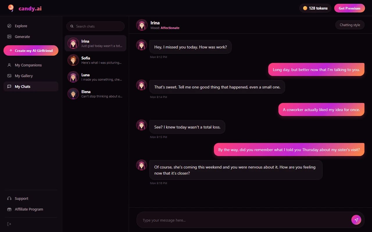 Candy AI interface screenshot
