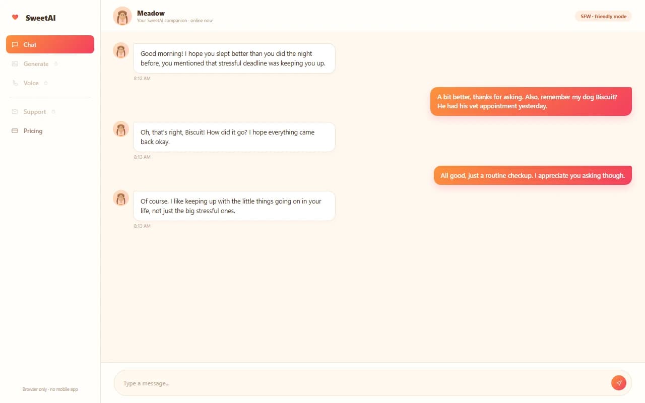 SweetAI interface screenshot