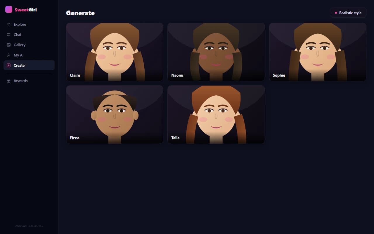 SweetGirl AI image generation results shown in realistic style