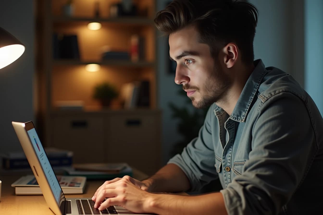 Man typing a roleplay scene on his laptop