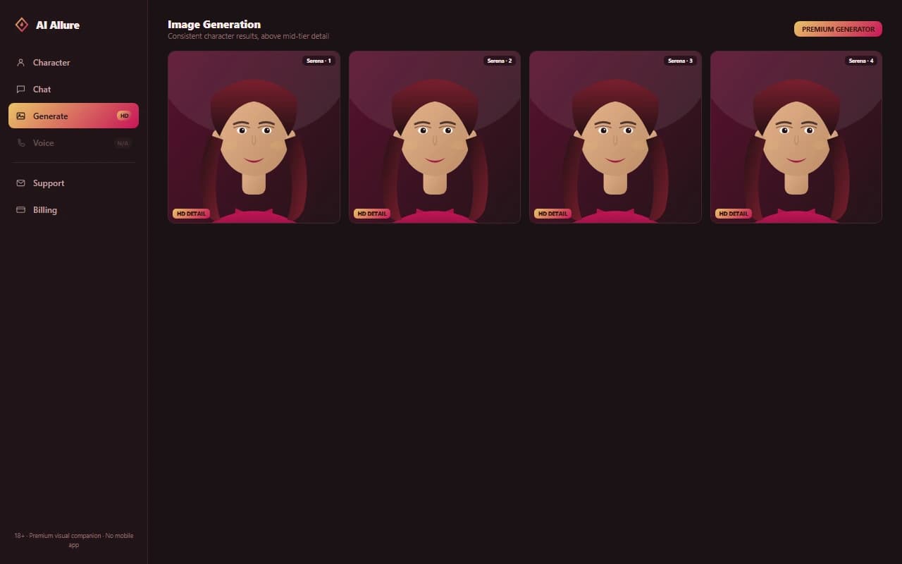 AI Allure generate screen showing a set of detailed, high-quality NSFW image results AI Allure generate screen showing a set of detailed, high-quality NSFW image results