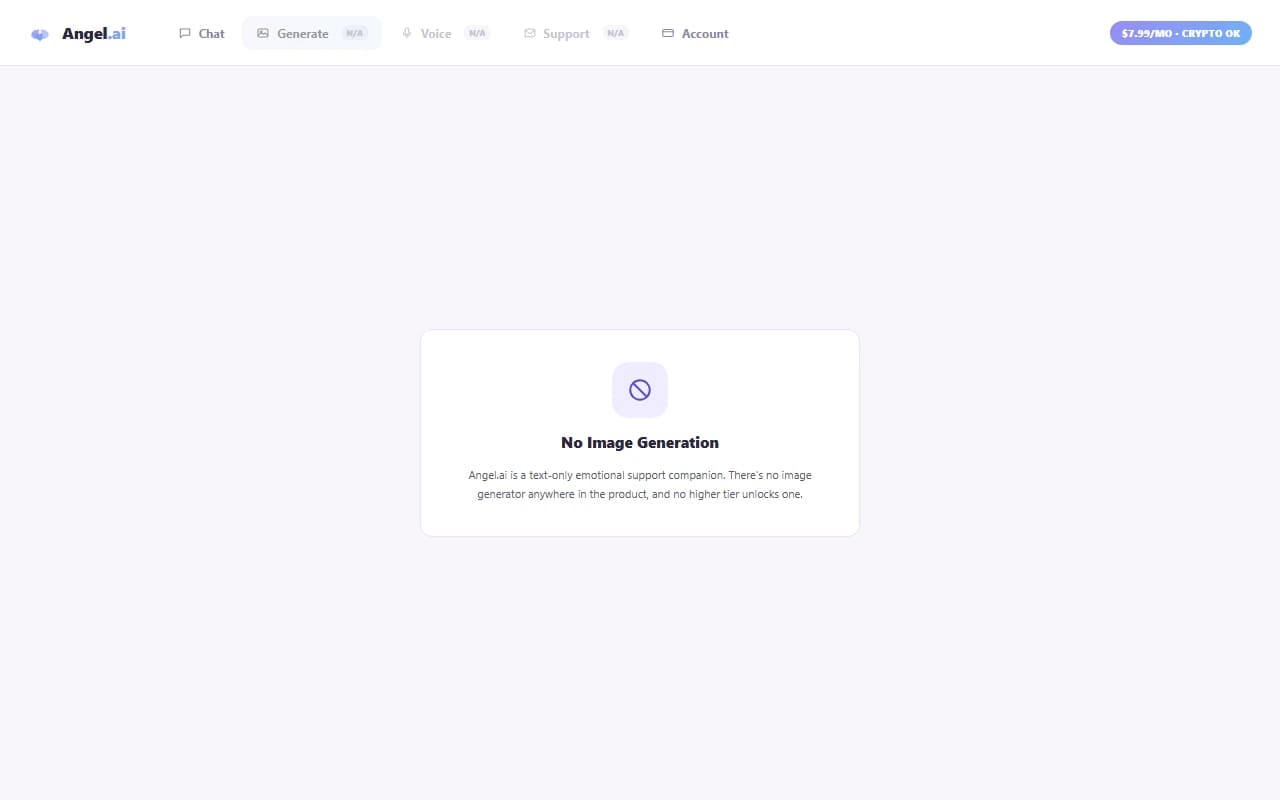 Angel.ai interface showing its newly added AI selfie image generation feature Angel.ai interface showing its newly added AI selfie image generation feature