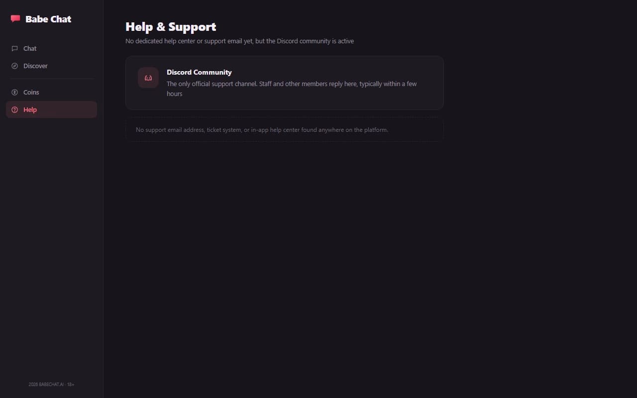 BabeChat help and support page listing available contact channels BabeChat help and support page listing available contact channels
