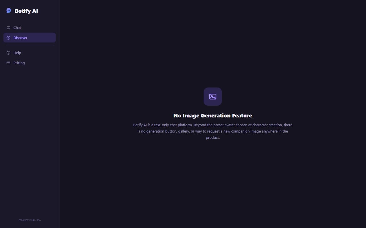 Botify.AI interface showing no image generation feature is available Botify.AI interface showing no image generation feature is available