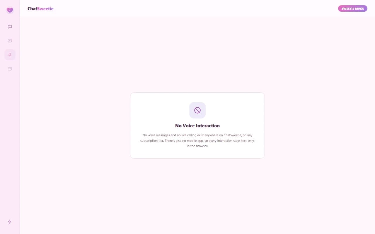 ChatSweetie chat composer with no voice message or call option available ChatSweetie chat composer with no voice message or call option available