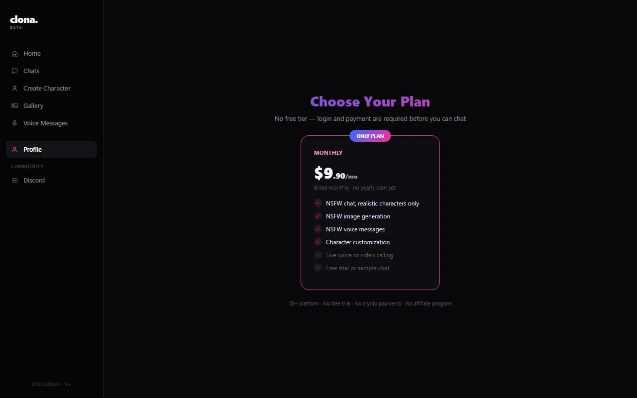 Clona.Beta monthly subscription pricing plan Clona.Beta monthly subscription pricing plan
