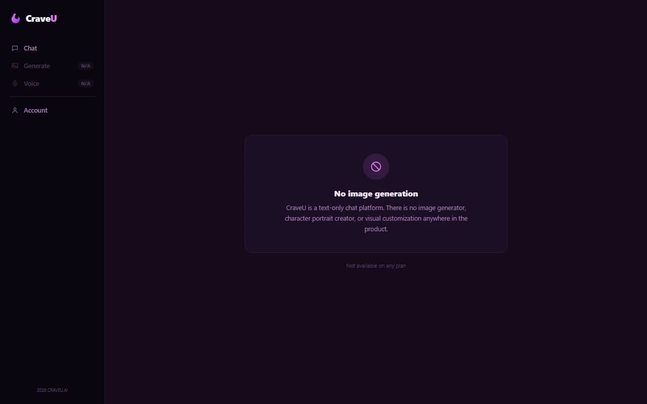 CraveU interface, image generation (SceneSnap) was added to the platform after this screenshot was captured CraveU interface, image generation (SceneSnap) was added to the platform after this screenshot was captured