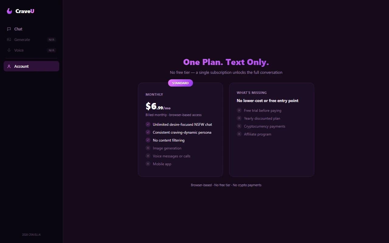 CraveU single monthly pricing plan CraveU single monthly pricing plan