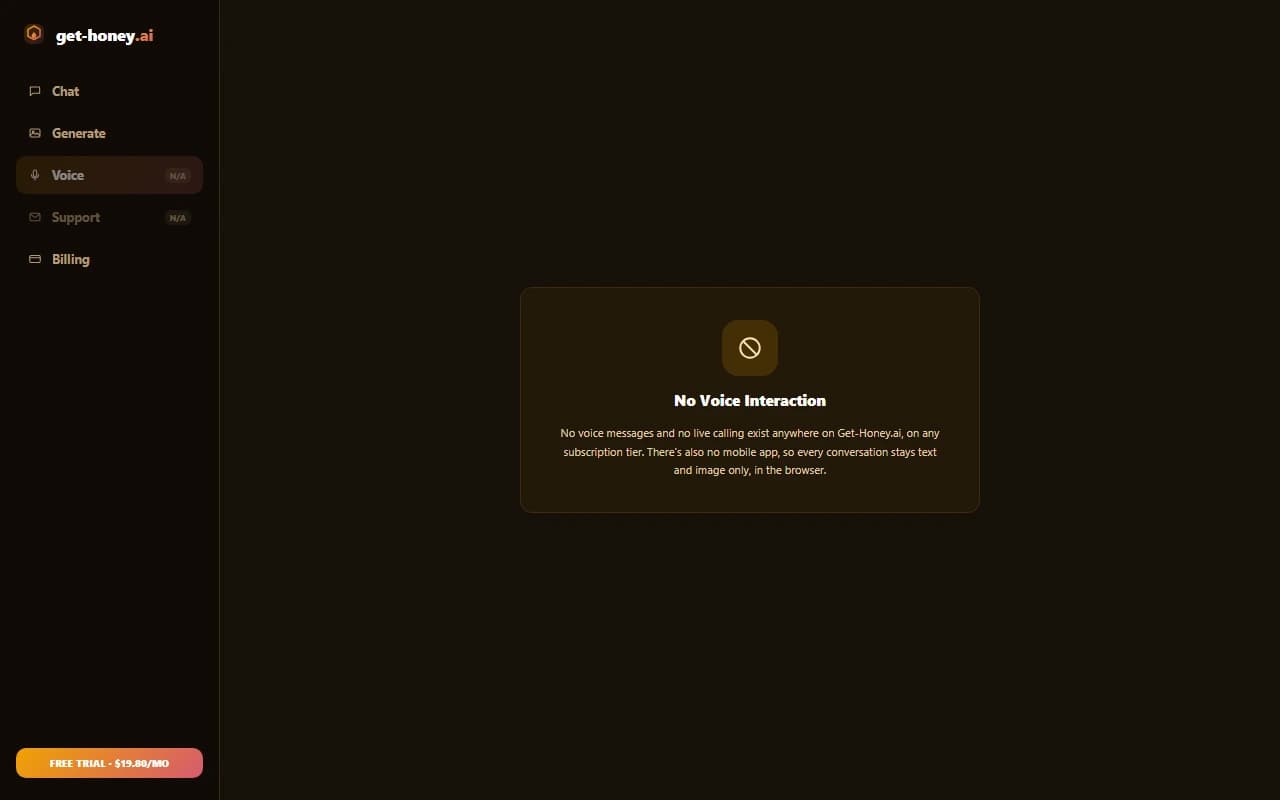 Get-Honey.ai chat composer with no voice message or call option available Get-Honey.ai chat composer with no voice message or call option available
