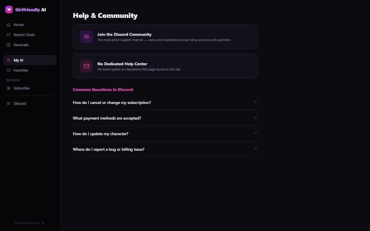 GirlFriendly.ai Discord community and help page GirlFriendly.ai Discord community and help page