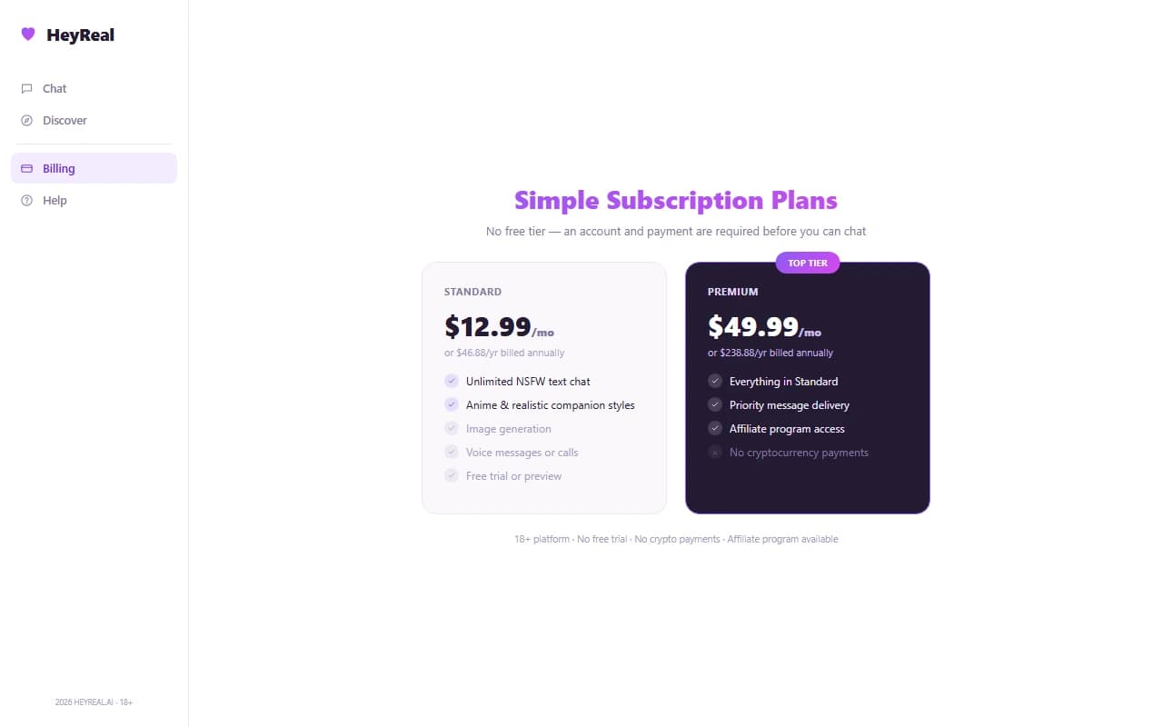 HeyReal subscription pricing plans HeyReal subscription pricing plans