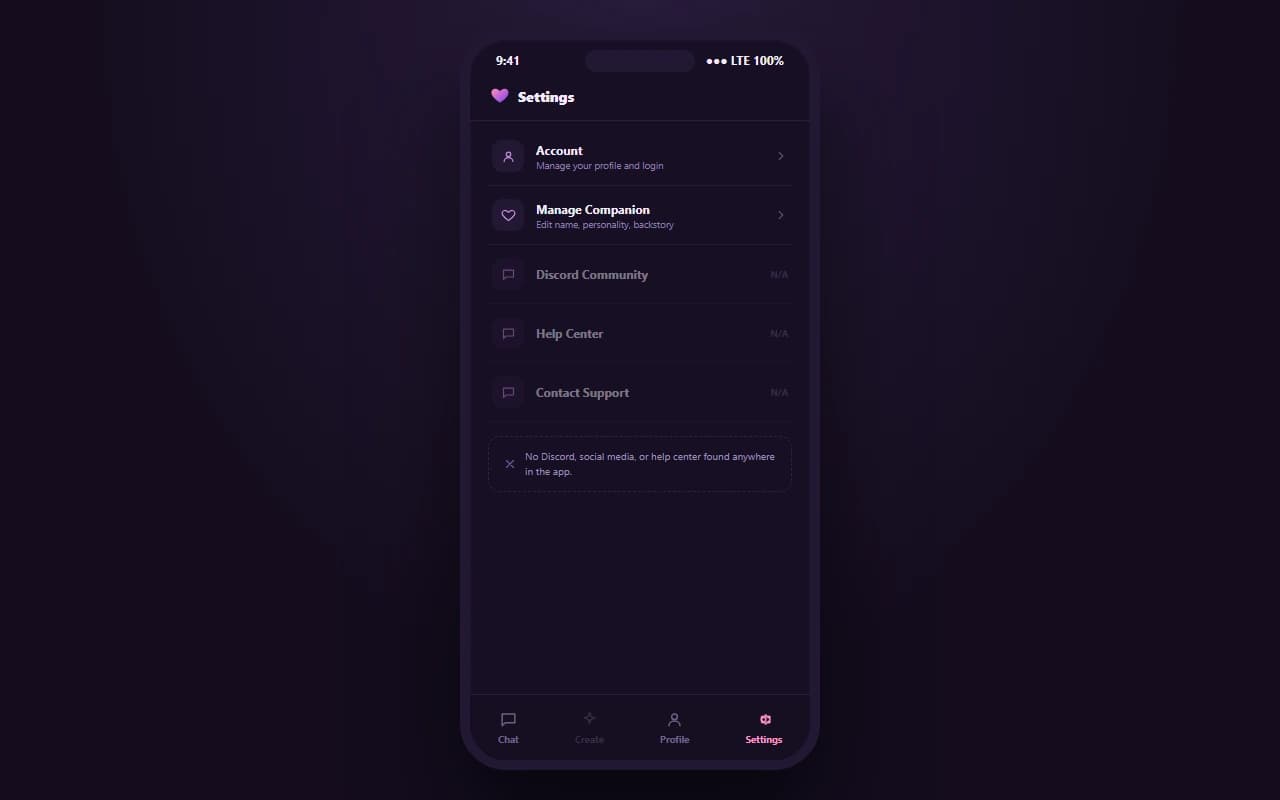 HiWaifu app settings screen showing no community or support links available HiWaifu app settings screen showing no community or support links available