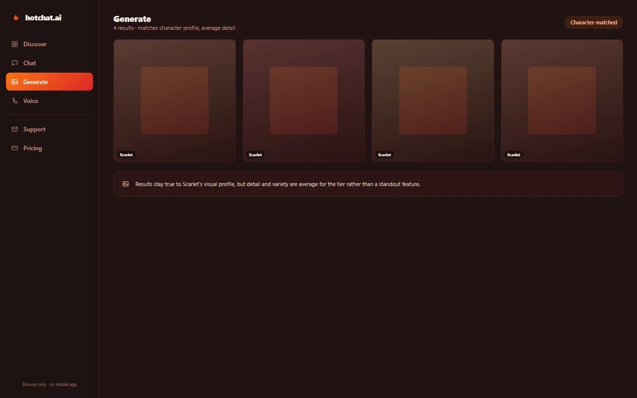 HotChat.AI image generation results grid matching a character's visual profile HotChat.AI image generation results grid matching a character's visual profile