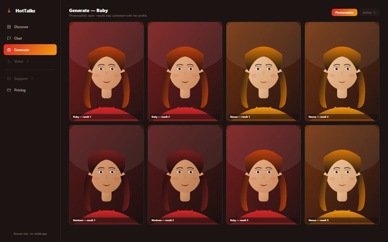 HotTalks.ai image generation results showing photorealistic character images HotTalks.ai image generation results showing photorealistic character images