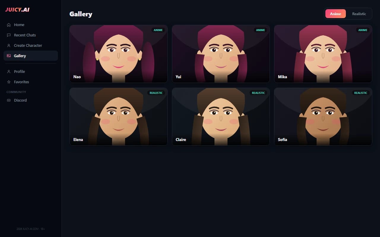 Juicy-AI image generation screen with anime and realistic style options Juicy-AI image generation screen with anime and realistic style options