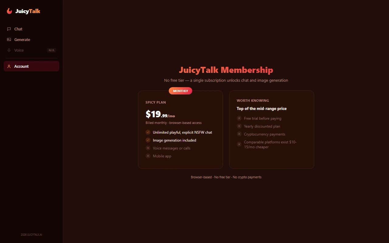 JuicyTalk monthly pricing plan JuicyTalk monthly pricing plan