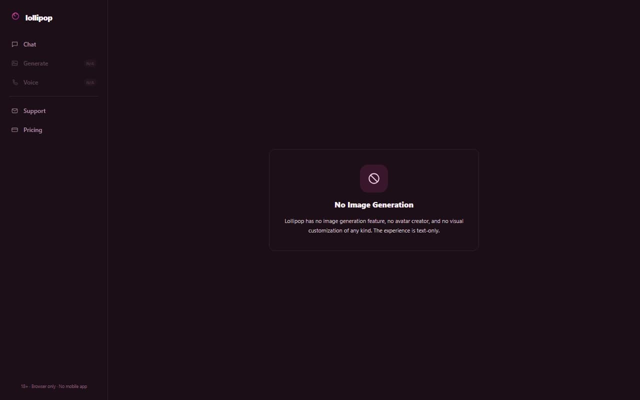 Lollipop generate screen showing that no image generation feature exists on the platform Lollipop generate screen showing that no image generation feature exists on the platform
