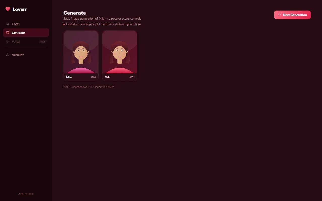 Loverr image generation results showing a small set of basic generated companion images Loverr image generation results showing a small set of basic generated companion images