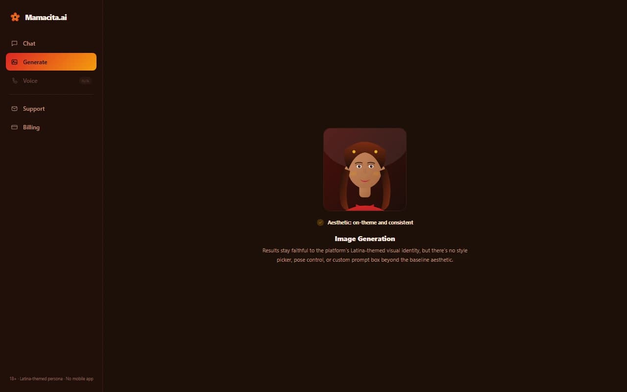 Mamacita.ai generate screen showing an NSFW image result within the platform's stated visual aesthetic Mamacita.ai generate screen showing an NSFW image result within the platform's stated visual aesthetic