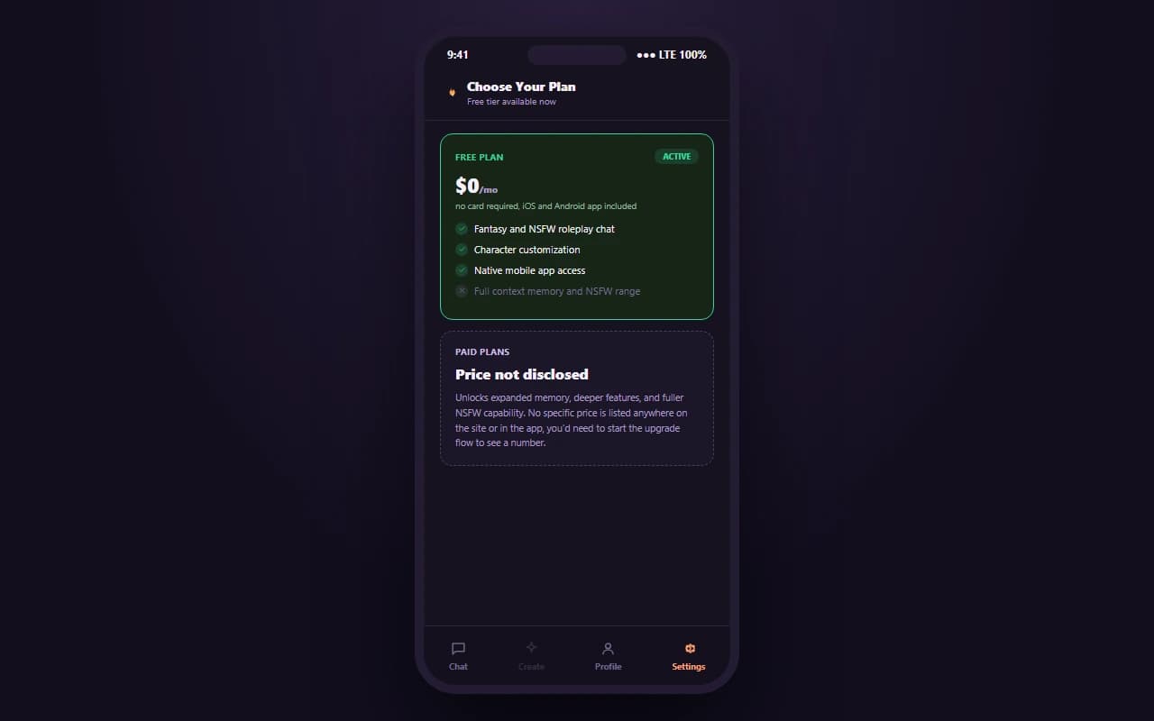 MyFantasy.AI pricing screen showing the free tier and paid upgrade options with no specific paid price disclosed MyFantasy.AI pricing screen showing the free tier and paid upgrade options with no specific paid price disclosed