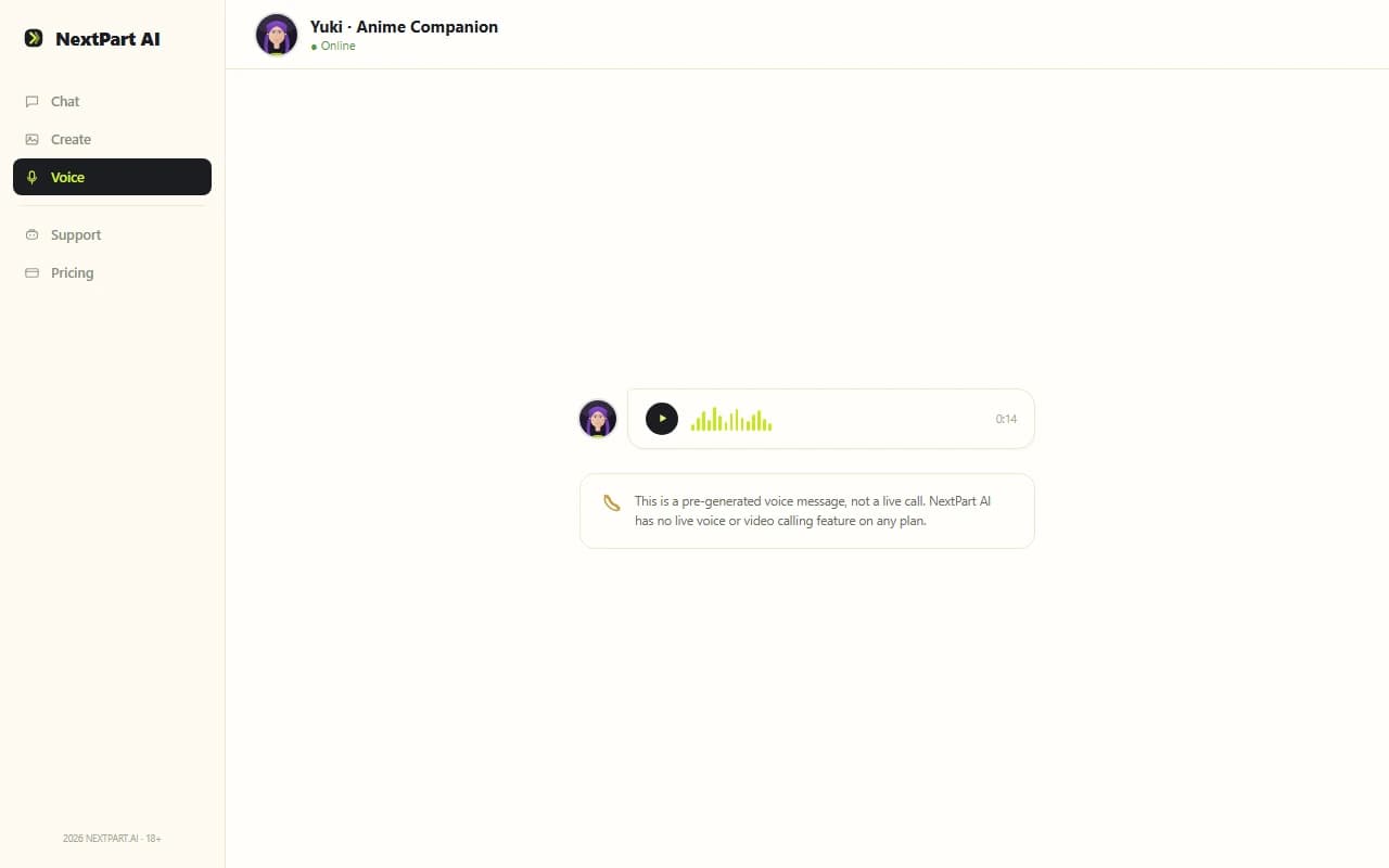 NextPart AI voice message bubble with waveform and duration in a chat conversation NextPart AI voice message bubble with waveform and duration in a chat conversation