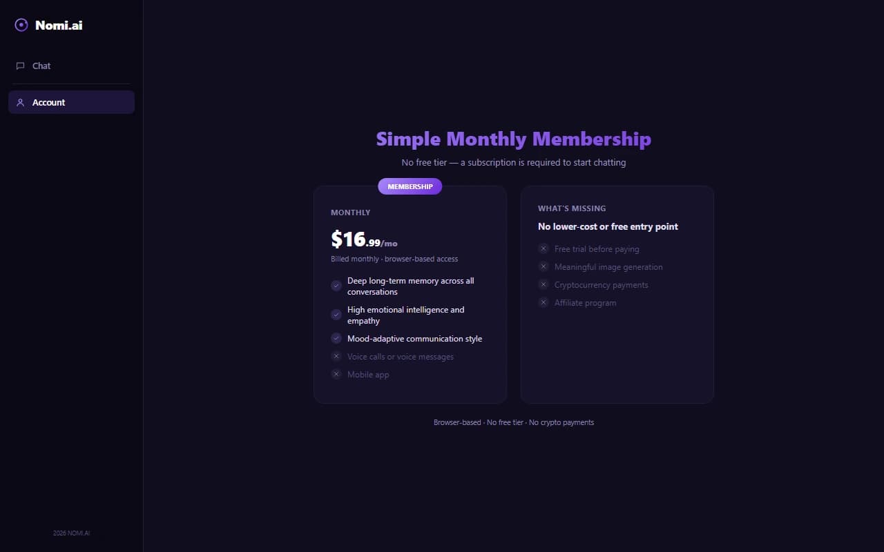 Nomi.ai subscription pricing plan Nomi.ai subscription pricing plan
