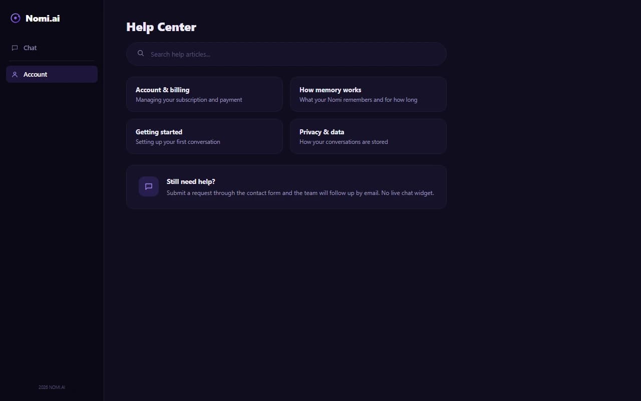 Nomi.ai help center and support contact page Nomi.ai help center and support contact page