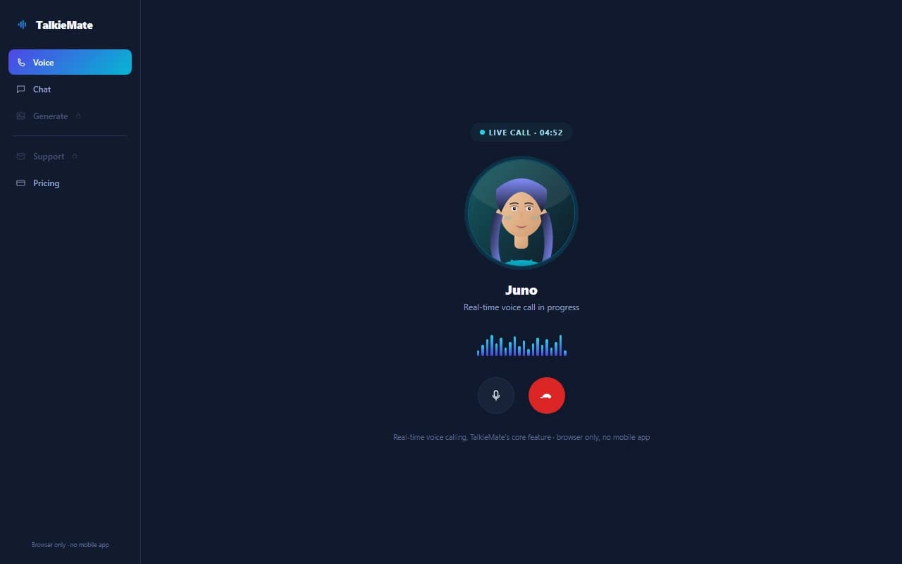 TalkieMate live voice call interface with an AI companion TalkieMate live voice call interface with an AI companion