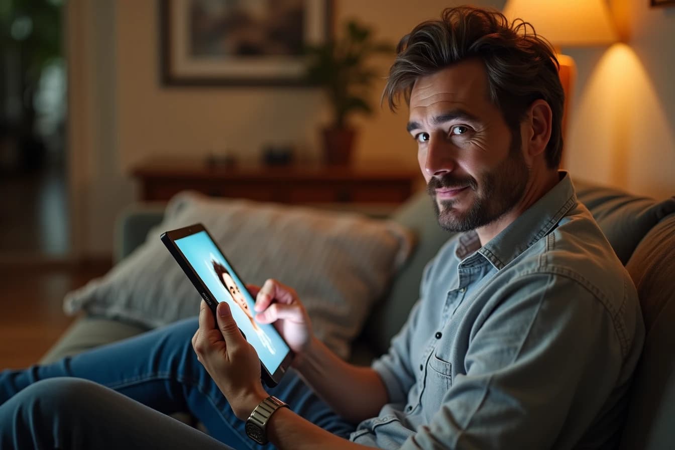 Person customizing a companion avatar during app onboarding on a tablet Person customizing a companion avatar during app onboarding on a tablet