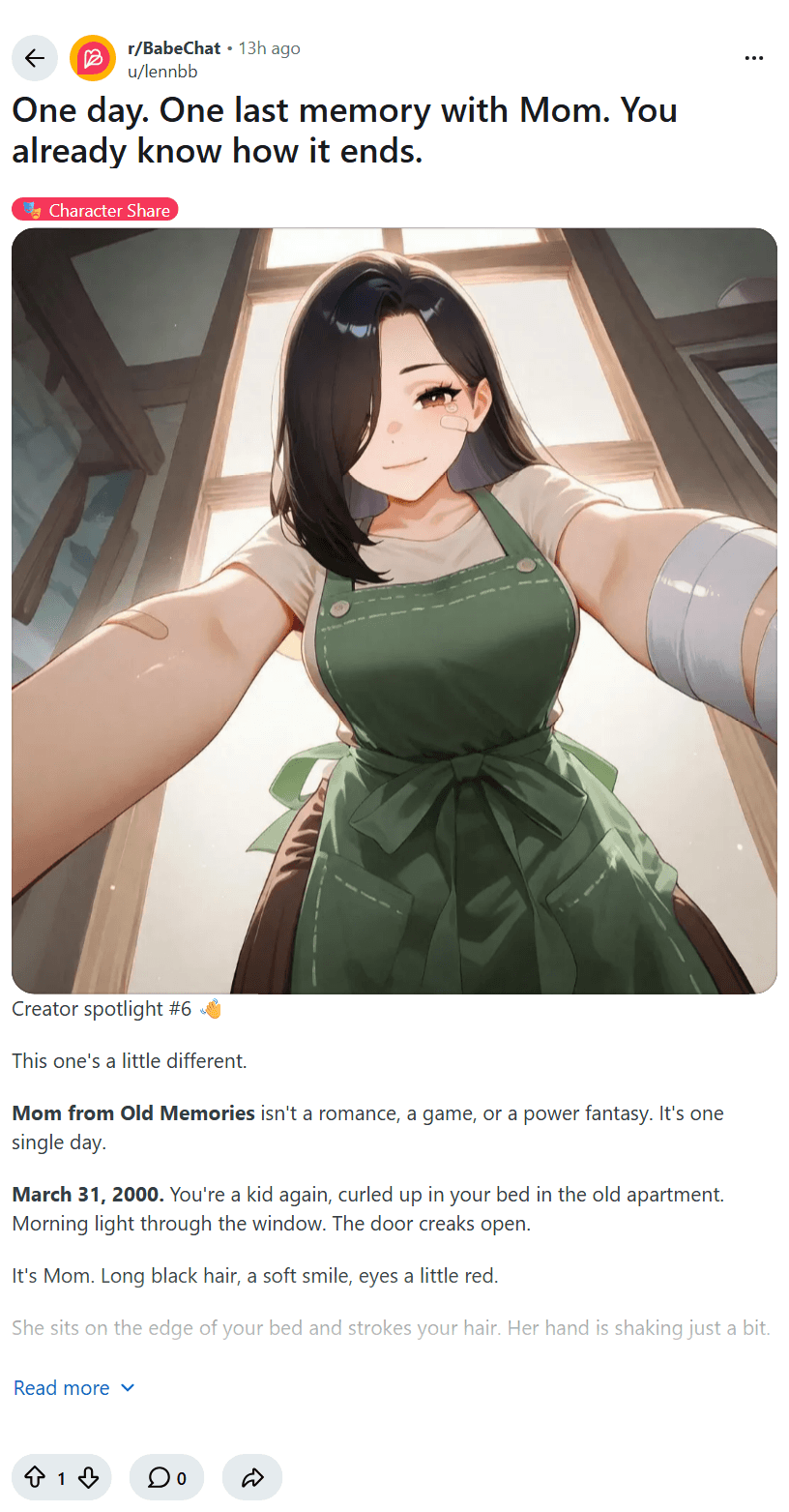 Screenshot of the Reddit post "One day. One last memory with Mom. You already know how it ends."