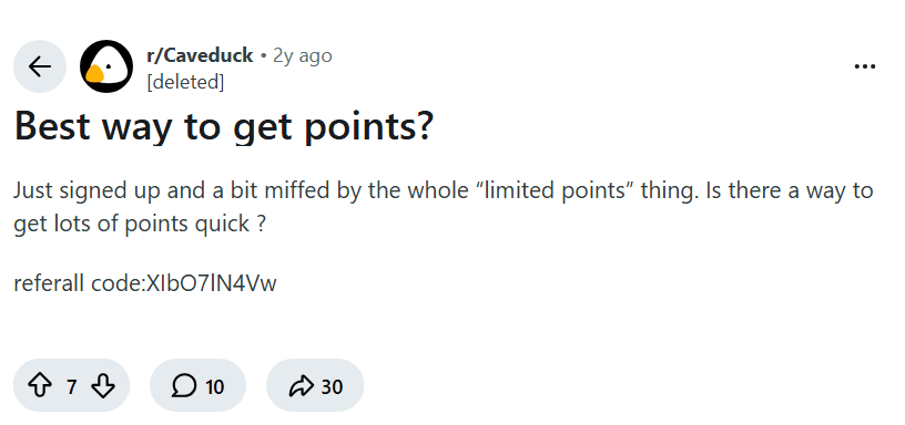 Screenshot of the Reddit post "Best way to get points?"