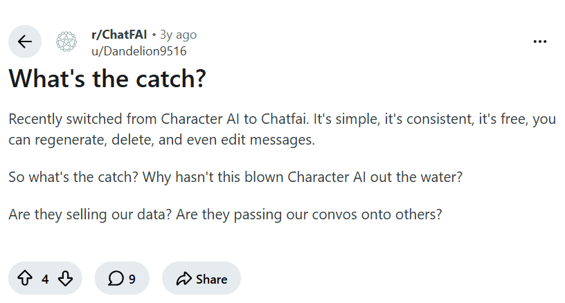 Screenshot of the Reddit post "What's the catch?"