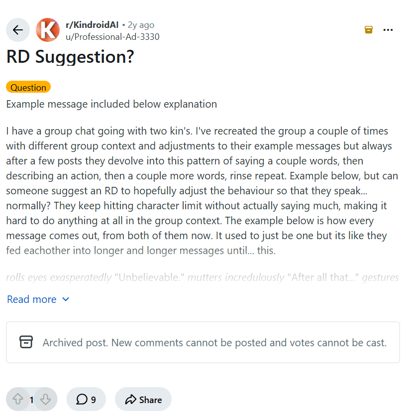 Screenshot of the Reddit post "RD Suggestion?"