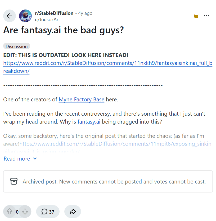 Screenshot of the Reddit post "Are fantasy.ai the bad guys?"