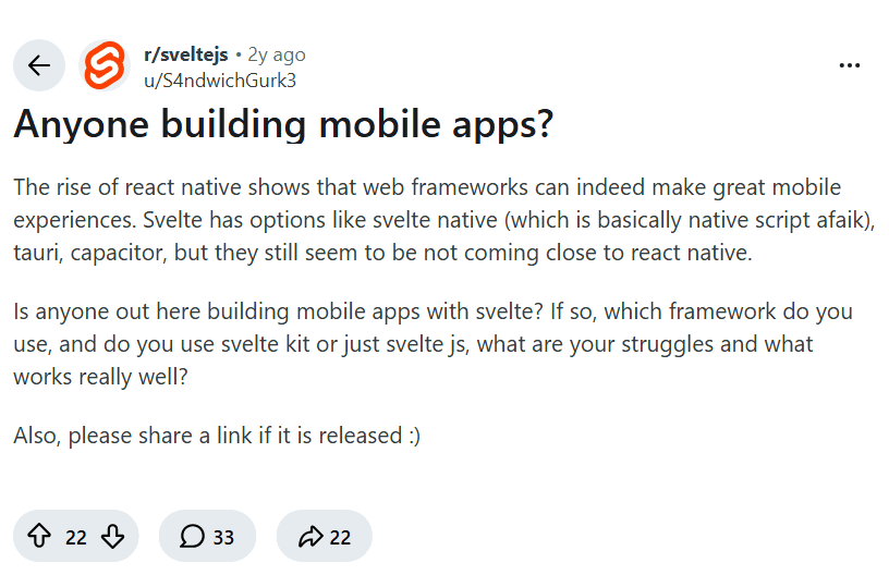 Screenshot of the Reddit post "Anyone building mobile apps?"