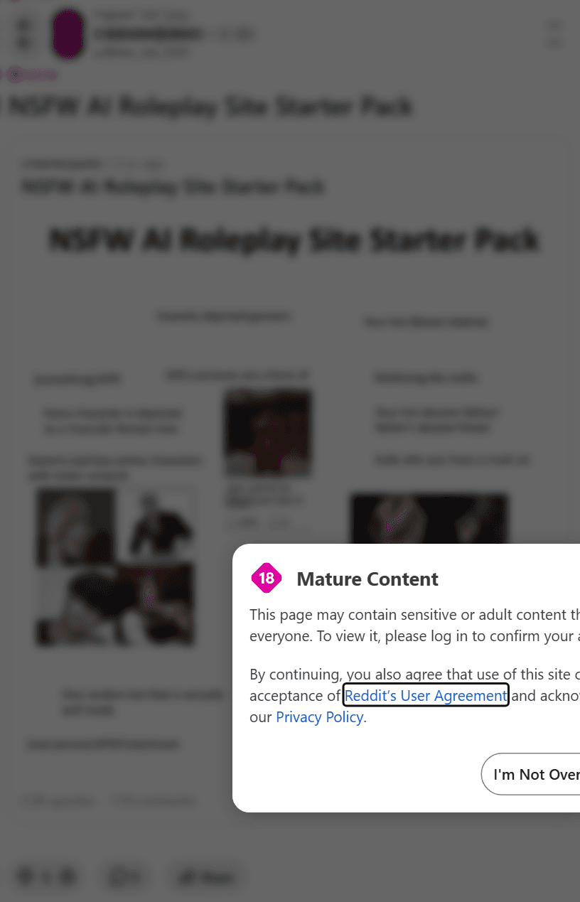 Screenshot of the Reddit post "NSFW AI Roleplay Site Starter Pack"