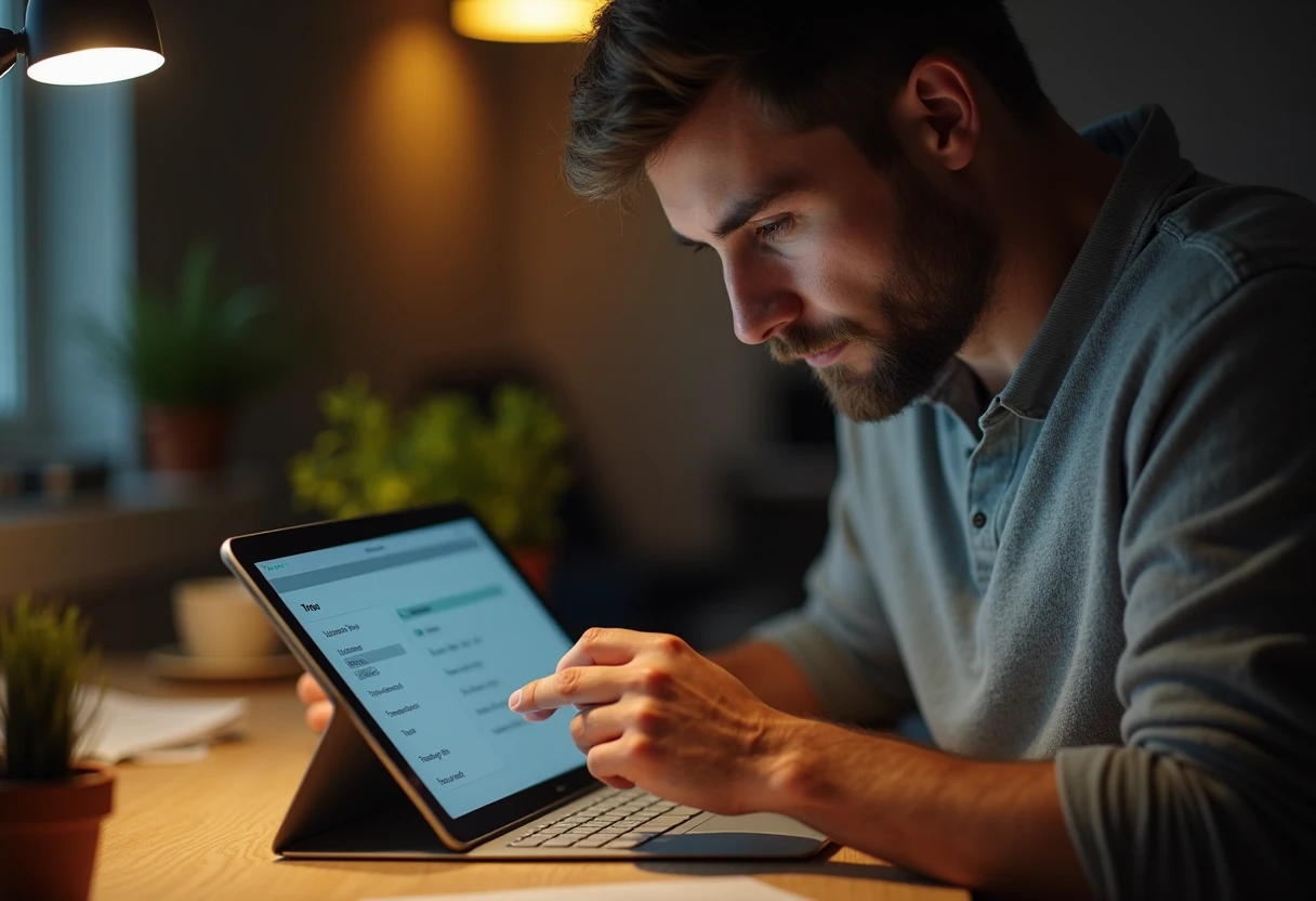 Person adjusting character appearance sliders on a tablet while setting up an AI companion