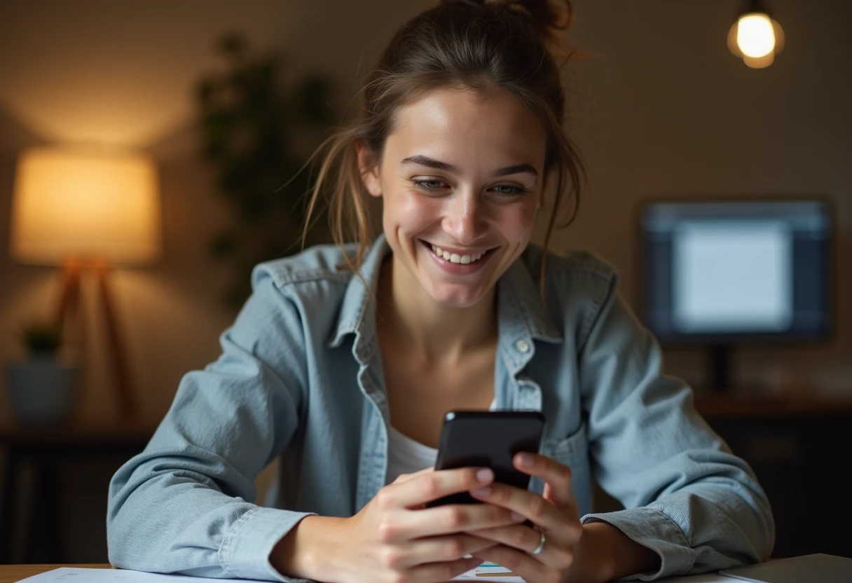 Woman engaged in an immersive roleplay conversation on a dedicated companion app