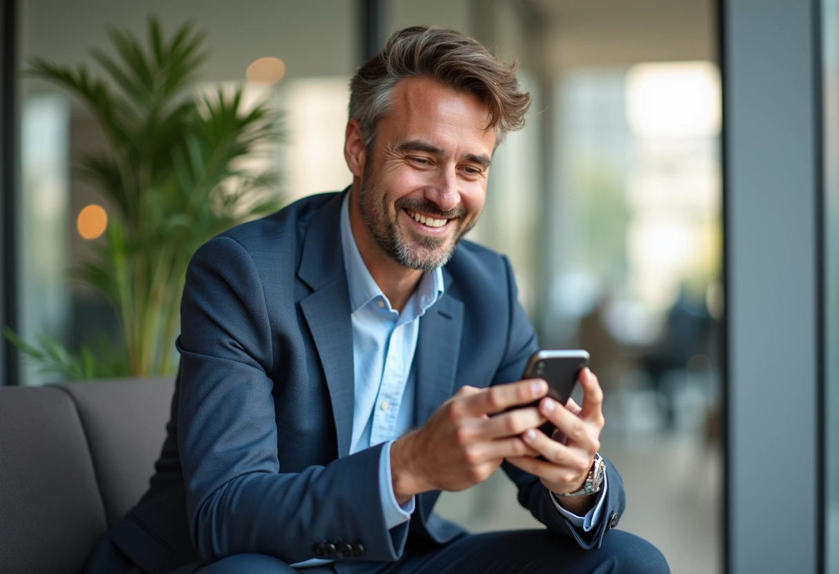 Person on a work break checking a companion app on their phone