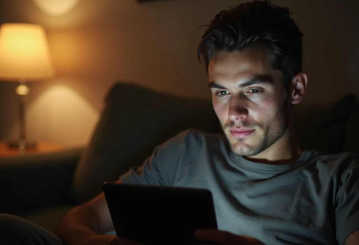 Person reviewing content and privacy settings for a companion app on a tablet